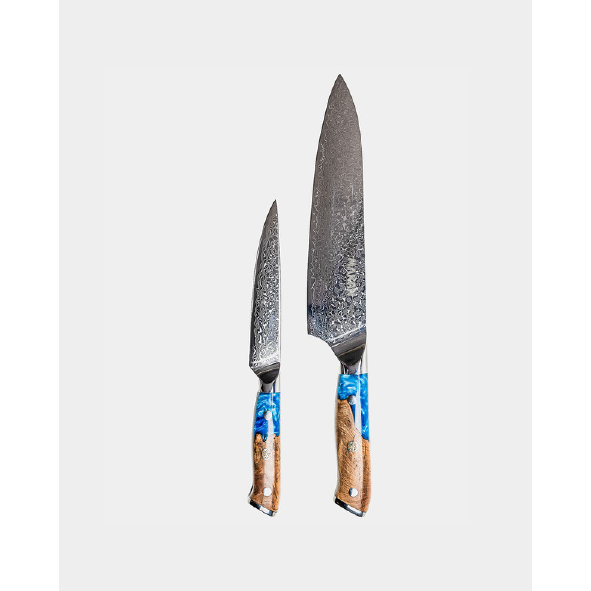 ChefS Knife & Utility Knife Damascus Steel Set - Blue Wood