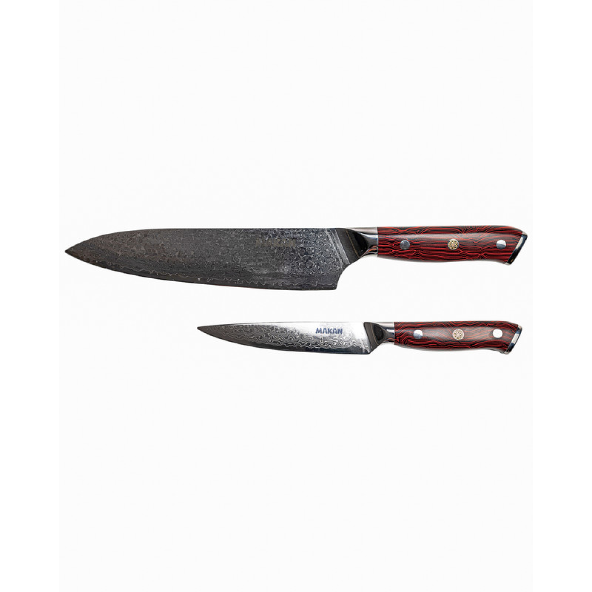 ChefS Knife & Utility Knife Damascus Steel Set - Red Ripple