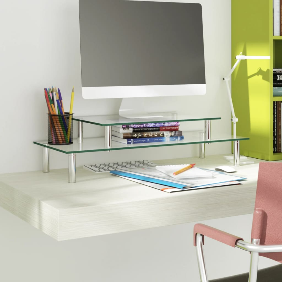 vidaXL 2-Tier Monitor Stand Transparent Glass