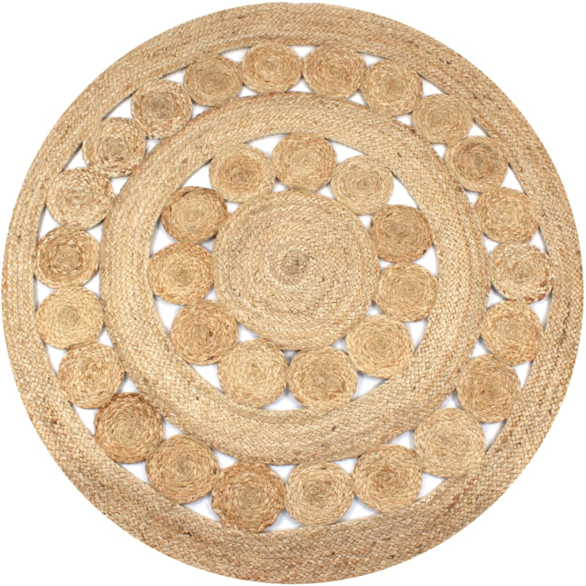 Area Rug Round 120cm Braided Jute Natural Handwoven Rustic Texture Ecofriendly!