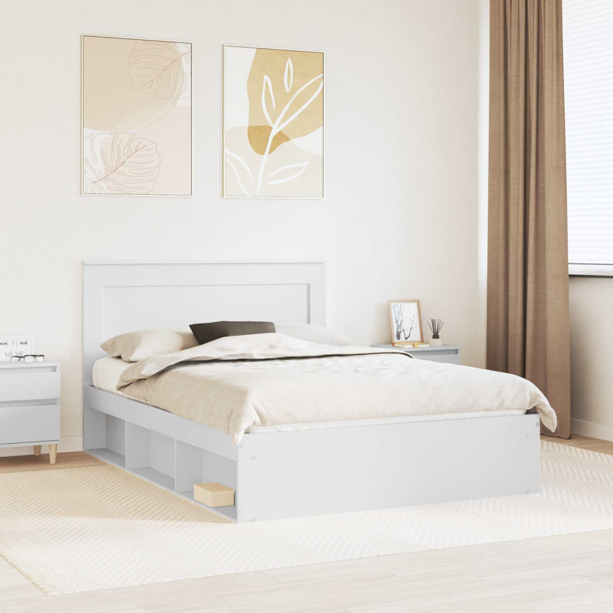 BED FRAME WHITE solid pine headboard engineered wood 140 x 190 cm ...