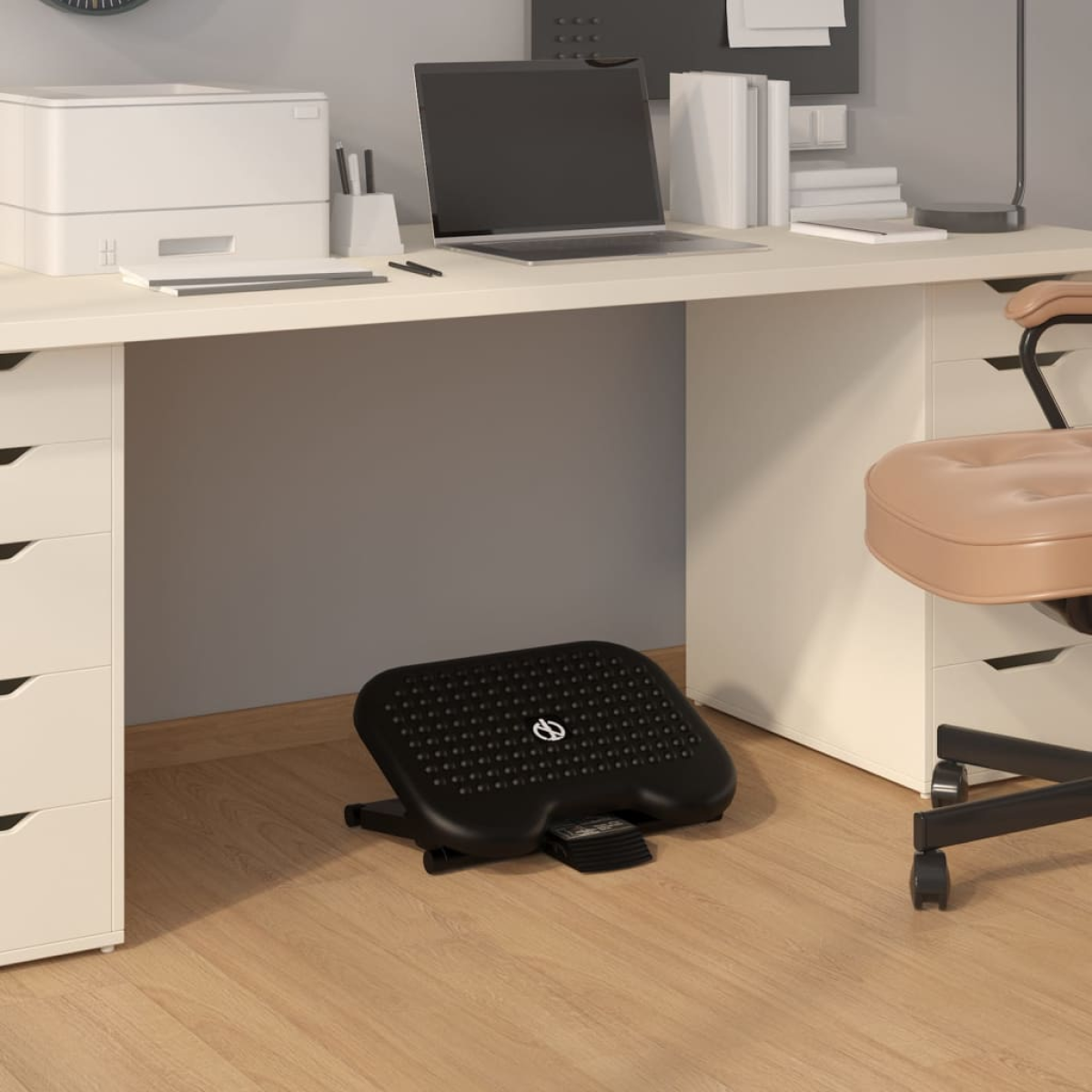 Footrest Black HIPS 46x34.5x11cm Ergonomic 3-Height Adjustable Massage Pad Foot